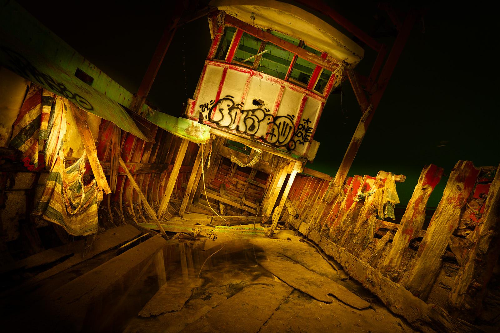 Inside a shipwreck on Nathon Beach on Ko Samui, Thailand