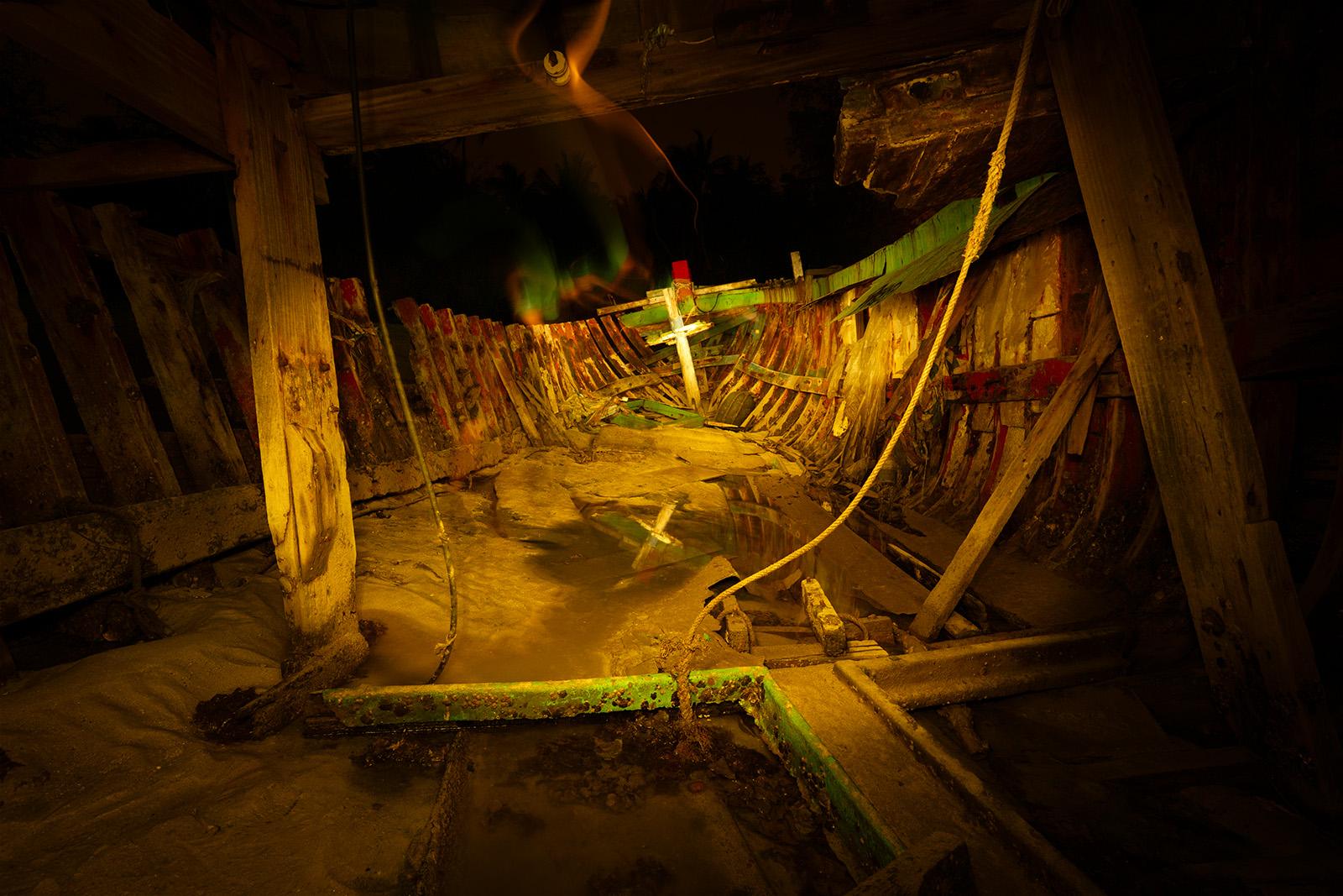 Inside a shipwreck on Nathon Beach on Ko Samui, Thailand
